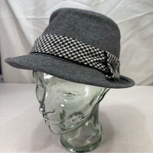 Gray Fedora Hat with Houndstooth Band